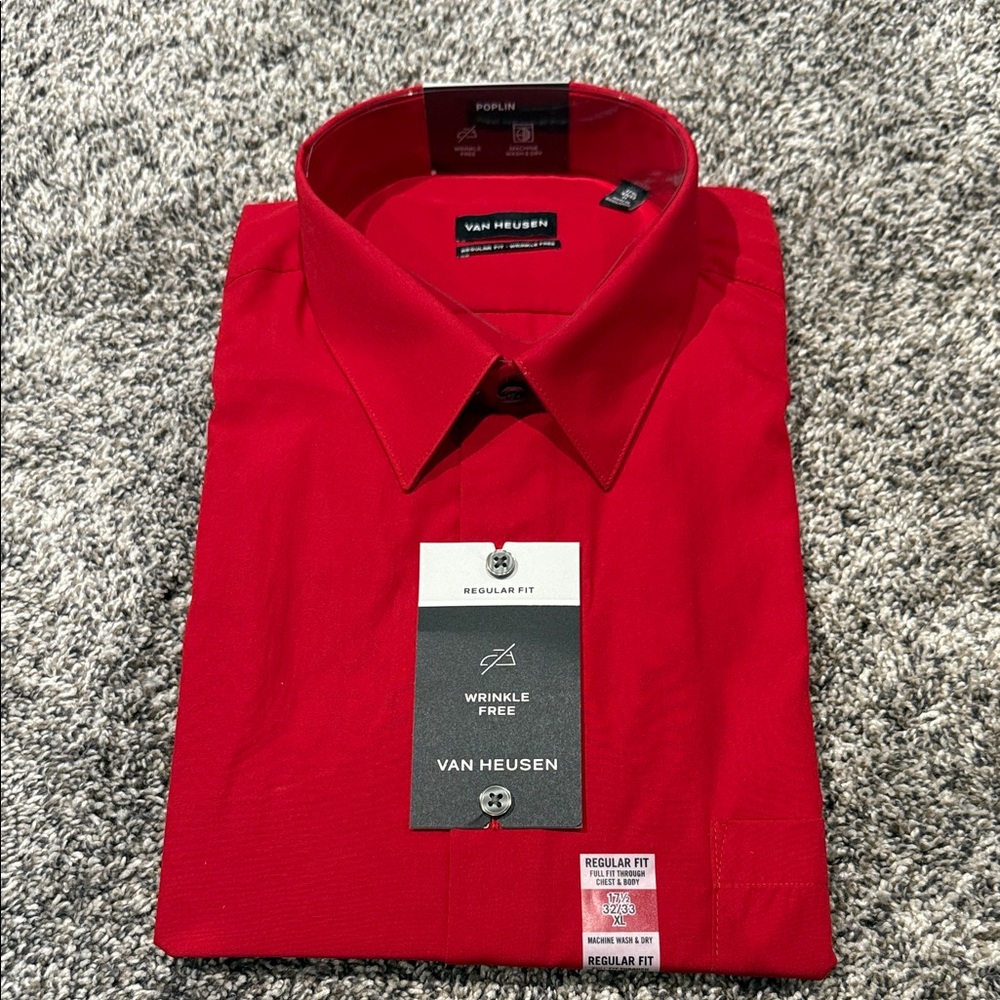 Van Heusen Men's Bold Red Dress Shirt - Picture 1 of 3